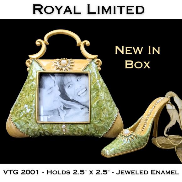 New VTG Royal Limited Picture Frame Purse Shaped Jewel Enameled + Shoe Ornament - Picture 1 of 8